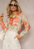 Koszule damskie - Pomarańczowa Luźna Koszula z Długim Rękawem i Dekoltem w Szpic Latania - miniaturka - grafika 1