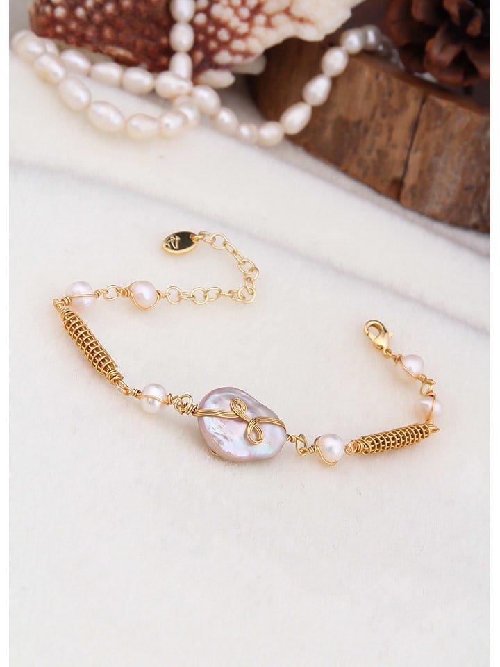 L'Atelier de Gaia Pozłacana bransoletka z perłami i masą perłową