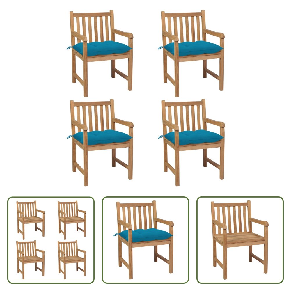 The Living Store krzesła ogrodowe 4 szt. z jasnoniebieskimi poduszkami z litego drewna tekowego