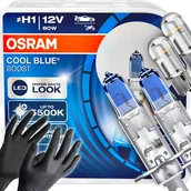 Żarówki samochodowe - Żarówki Osram H1 Cool Blue Boost 5500K Białe + W5W Clear LED + Rękawiczki - miniaturka - grafika 1