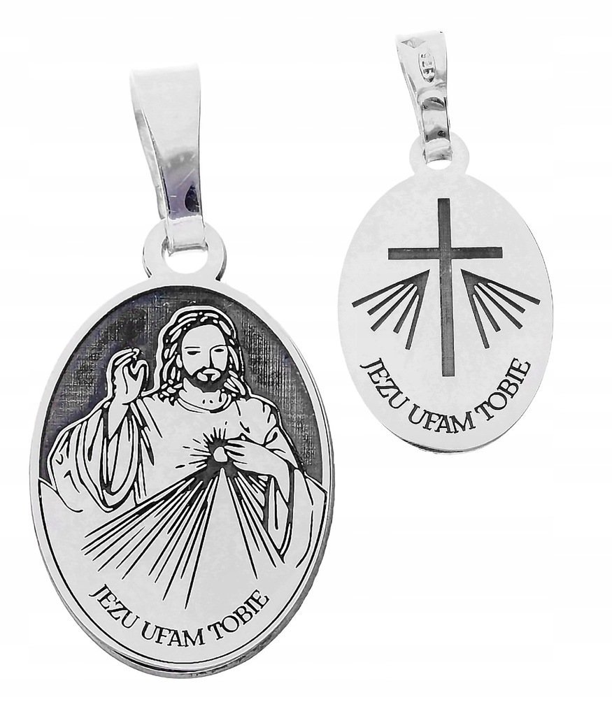 Medalik Najświętsze Serce Srebrny Jezu Ufam Tobie Chrzest Komunia Pr.925