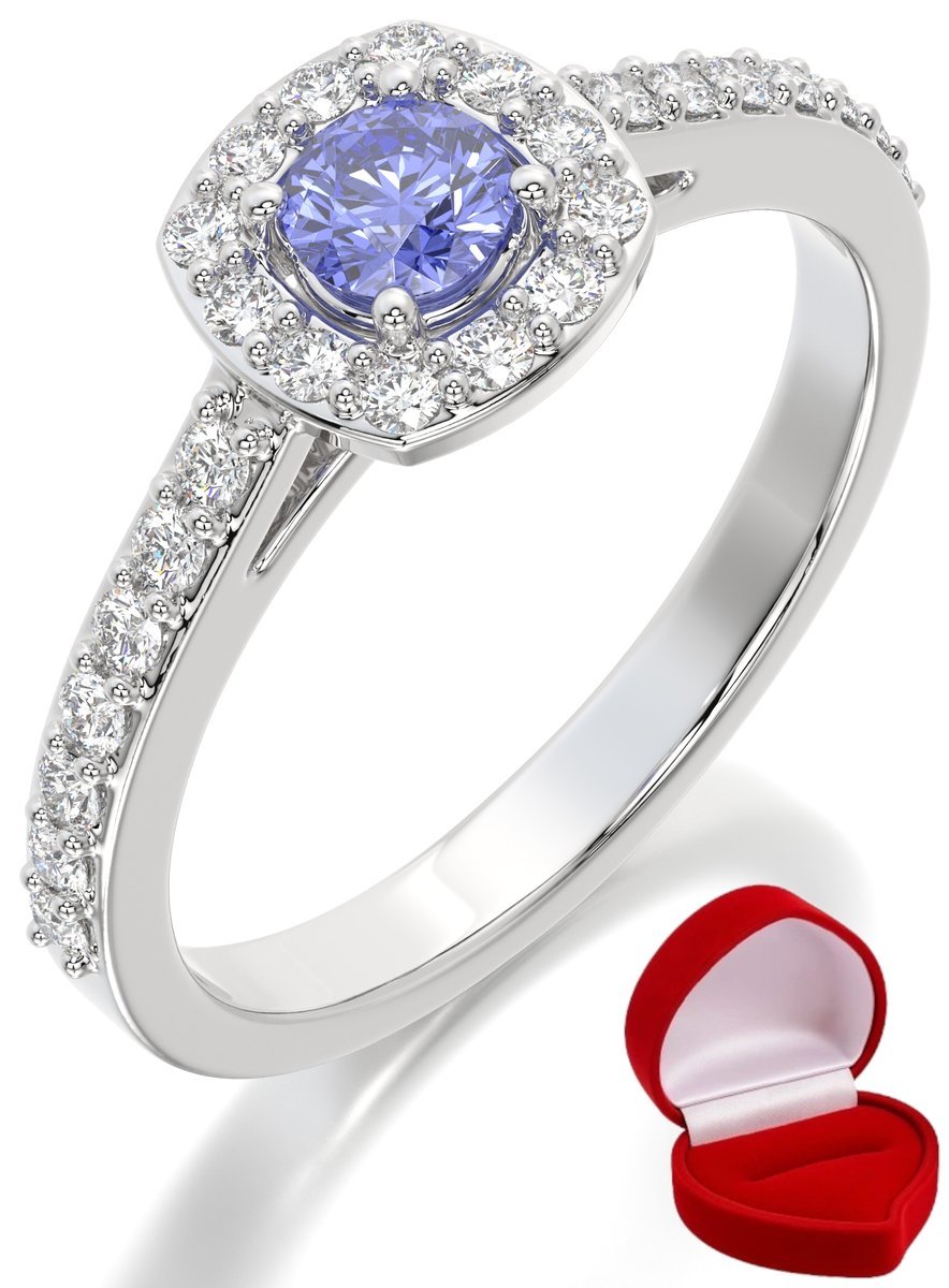 ZŁOTY PIERŚCIONEK ZARĘCZYNOWY 585 14k TANZANIT 0,19 ct BIAŁE ZŁOTO R16