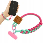 Pozostałe akcesoria do telefonów - Smycz Do Telefonu Uchwyt Zawieszka Na Nadgarstek Pleciona Różowo-Turkusowa - miniaturka - grafika 1