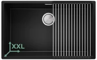 Zlewozmywaki - Zlewozmywak granitowy z dużą komorą XXL jednokomorowy Nablatowy bez ociekacza Czarny Londyn 80 Slim. Baterie kuchenne i syfon do wyboru. Primagran - miniaturka - grafika 1