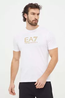Koszulki męskie - EA7 Emporio Armani t-shirt bawełniany męski kolor biały z nadrukiem - grafika 1