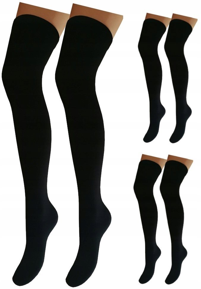 ZAKOLANÓWKI 3-PARY ZESTAW BAWEŁNIANE CZARNE GŁADKIE KRYJĄCE DAMSKIE 35-38