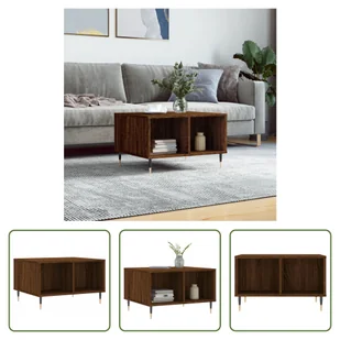 The Living Store stolik kawowy brązowy dąb 60x50x36,5 cm materiał drewnopochodny - Ławy i stoliki kawowe - miniaturka - grafika 1