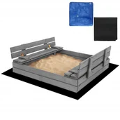 Place zabaw - Piaskownica drewniana zamykana 120x120 cm impregnowana z ławkami, plandeką i podłożem - miniaturka - grafika 1