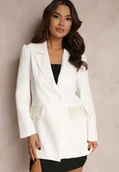 Marynarki i żakiety damskie - Biała Marynarka Dwurzędowa z Frędzlami przy Kieszeniach Marla - miniaturka - grafika 1