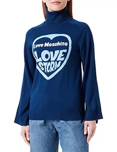 Love Moschino Damski sweter z długim rękawem Raglan Sleeved with Love Storm Heart Jacquard Intarsia Pullover Sweater, niebieski, 44 - Swetry damskie - miniaturka - grafika 1