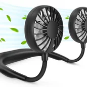 Wentylatory - Przenośny wentylator na szyję, bez użycia rąk, ładowany przez USB (3 regulowane prędkości), czarny - miniaturka - grafika 1