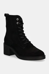 Tommy Hilfiger botki zamszowe SUEDE MID HEEL LACEUP LOGOTAPE damskie kolor czarny na słupku FW0FW08090 - Botki damskie - miniaturka - grafika 1