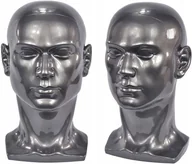 Manekiny wystawowe - Manekin Głowa Szara Błyszcząca Do Ekspozycji Słuchawek Peruk Czapek - miniaturka - grafika 1