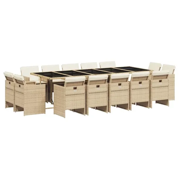 Zestaw Mebli Ogrodowych Rattan PE, Beżowo-Czarny, Stół 275x106x73cm, 14x