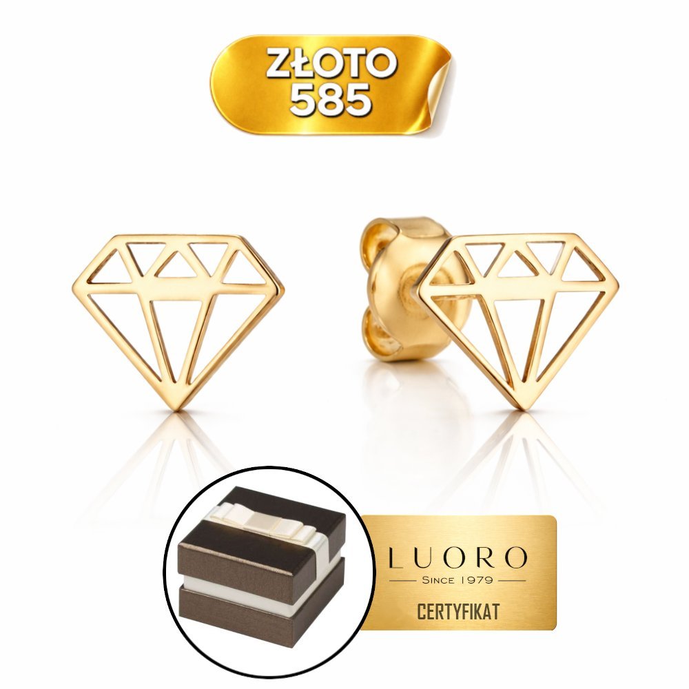 KOLCZYKI ZŁOTE 585 14K DIAMENTY NA SZTYFCIE ELEGANCKIE 0,7 CM