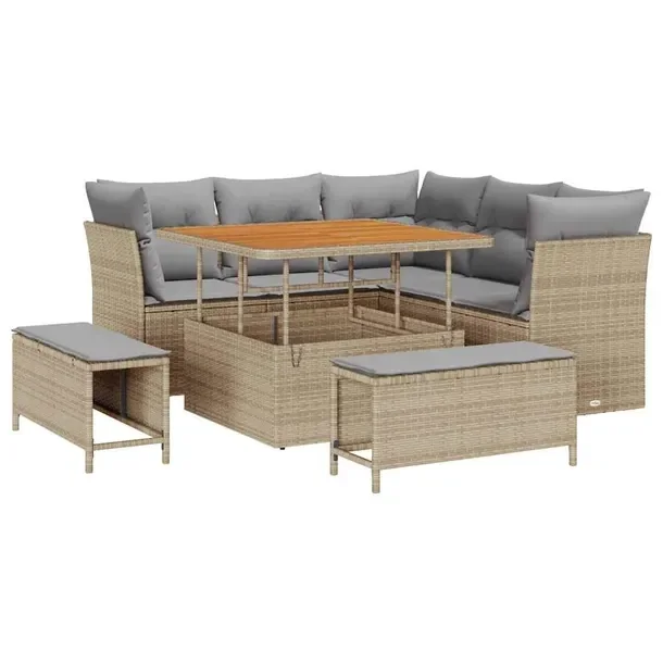 Zestaw Sof Ogrodowych Modularnych z Poduszkami, Beżowy, Rattan