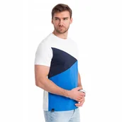 Koszulki męskie - T-shirt męski trójkolorowy bawełniany biało-niebieski V4 OM-TSCT-0174 M - miniaturka - grafika 1