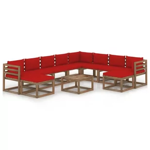 vidaXL Lumarko 11-cz. zestaw wypoczynkowy do ogrodu z poduszkami, czerwony! 3067578 - Meble ogrodowe - miniaturka - grafika 1