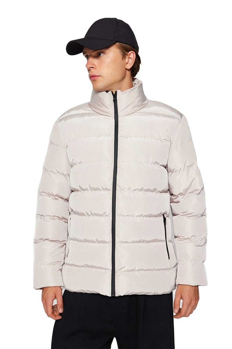 TRENDYOL MAN KURTKA MĘSKA PIKOWANA BEŻOWA Z ZAMKIEM DO BIODER S 5DA