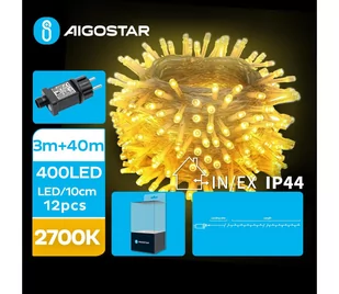 Aigostar - LED Zewnętrzny łańcuch bożonarodzeniowy 400xLED/8 funkcji 43m IP44 ciepła biel - Lampy ogrodowe - miniaturka - grafika 1