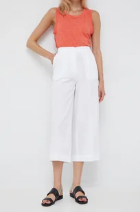 Sisley spodnie bawełniane damskie kolor biały szerokie high waist - Spodnie damskie - miniaturka - grafika 1