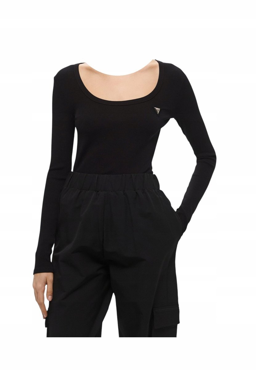 GUESS KOSZULKA DAMSKA Z DŁUGIM RĘKAWEM COLETTE LS RIB TOP CZARNA r.L