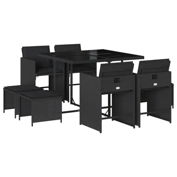 Zestaw mebli ogrodowych czarny, rattan PE, wymiary: 110 x 106 x 73 cm