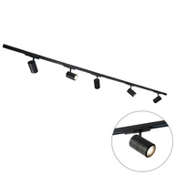 Lampy sufitowe - QAZQA System szynowy w kolorze czarnym w tym 5 lamp LED z możliwością przyciemniania 3-fazowe lewe - Linijka 38 - miniaturka - grafika 1