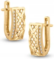 Kolczyki - ZŁOTE KOLCZYKI AŻUROWE AŻUR CYRKONIE CYRKONIA 585 - miniaturka - grafika 1