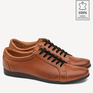 Casualowe skórzane buty męskie Anthony brązowe - BRILU - Półbuty męskie - miniaturka - grafika 1