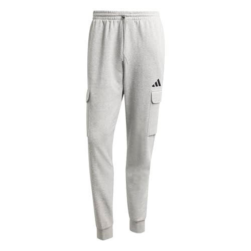 adidas Mężczyźni ESSENTIALS FEELCOZY FLEECE CARGO PANT, medium grey heather/black, S