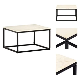 vidaXL Stolik kawowy biały 60×60×35 cm prawdziwy kamień o marmurowym wyglądzie - Stoliki kawowe - Ławy i stoliki kawowe - miniaturka - grafika 1