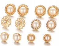 Kolczyki - Zestaw 6 Par Złotych Kolczyków Cyrkonie Perły Kolczyki Pozłacane Mosiądz - miniaturka - grafika 1