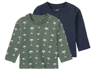 Bluzki dla niemowląt - lupilu® Koszulki niemowlęce z długim rękawem, z bawełny organicznej, 2 sztuki (62-68, Zwierzątko/zielony/niebieski) - miniaturka - grafika 1