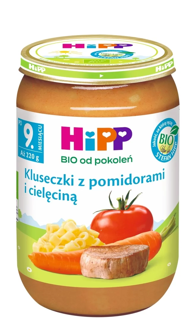 Hipp Danie BIO - kluseczki z pomidorami i cielęciną - bez konserwantów i barwników
