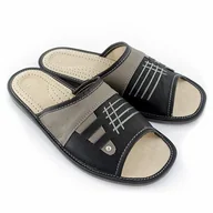 Kapcie damskie - Męskie skórzane pantofle szare nowo r. 43 - miniaturka - grafika 1