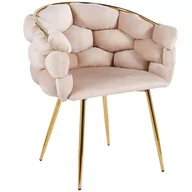 Taborety i hokery - Krzesło fotelowe Glamour BALLOON beżowy welur / złote nogi - miniaturka - grafika 1