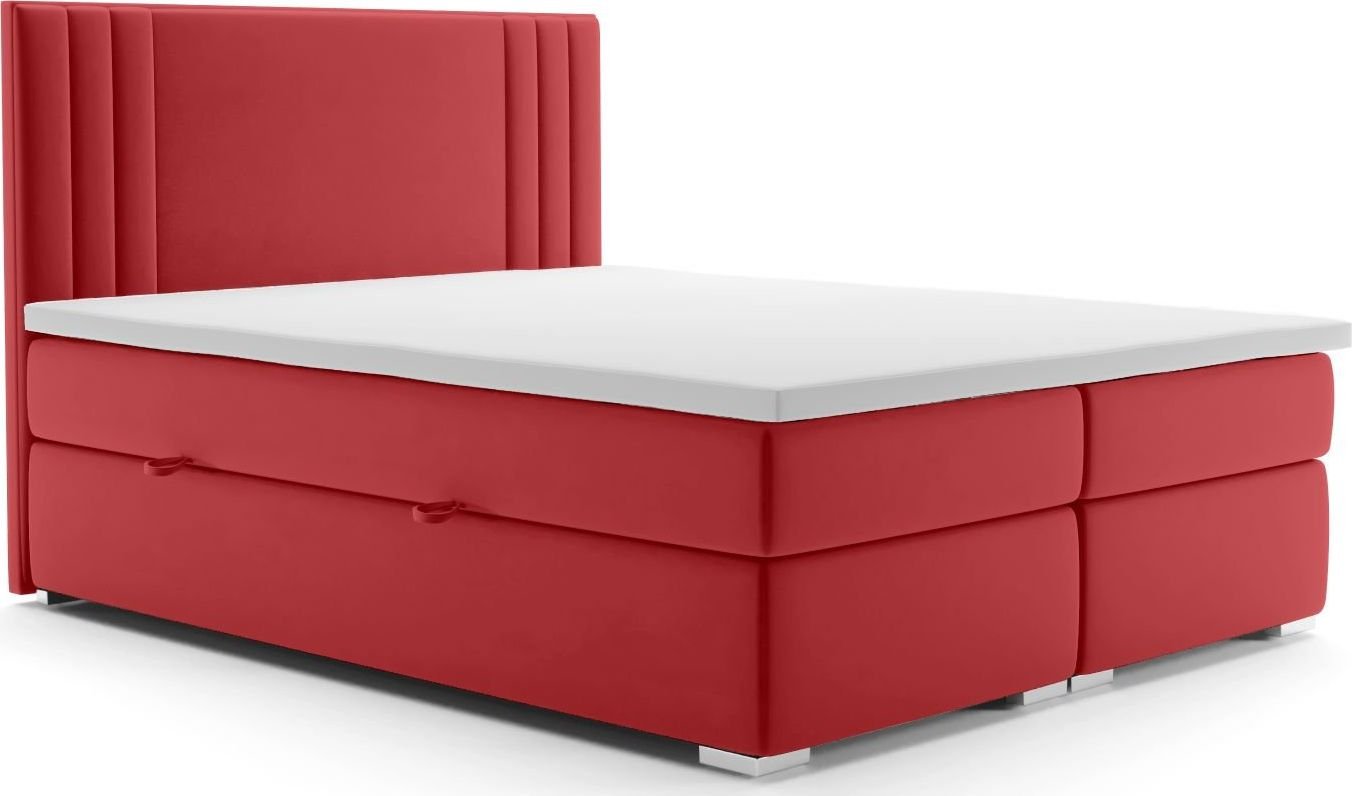 LAVERTO Łóżko kontynentalne MAO 160x200 bordowe velvet z pojemnikiem