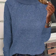 Swetry damskie - TEMU Sweter z Golfem dla Kobiet – Długi Rękaw, Nieprześwitujący na Jesień/Zimę, Biuro, Impreza, Codzienne Stylizacje – Elegancki Minimalistyczny - miniaturka - grafika 1