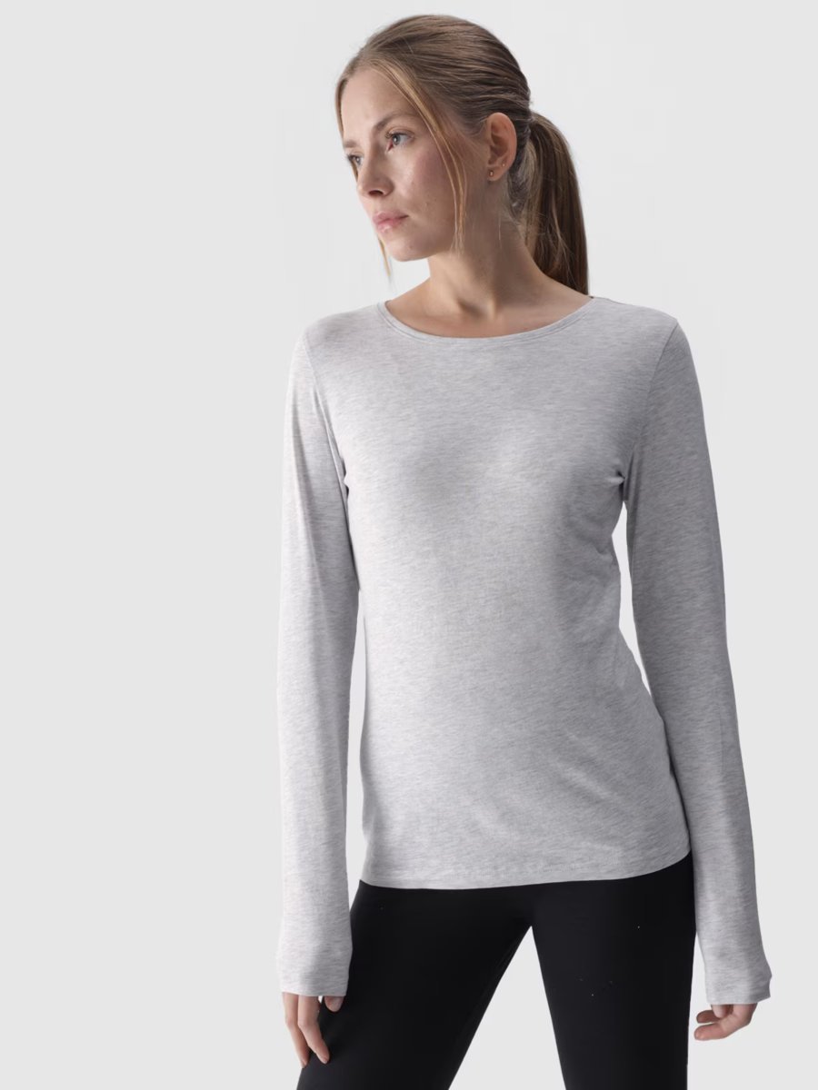 Longsleeve slim gładki damski 4F 4FWMM00TLONF376-27M Szary