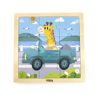 Puzzle - VIGA Poręczne Drewniane Puzzle Żyrafa w aucie 9 elementów - miniaturka - grafika 1