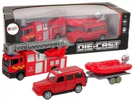 Samochody i pojazdy dla dzieci - Zestaw Pojazdów Straż Pożarna Naciąg Motorówka Jeep Czerwony Import LEANToys - miniaturka - grafika 1