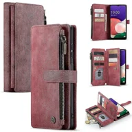 Portfele - Etui na portfel Samsung Galaxy A22 5G Cover Wytrzymały magnetyczny uchwyt na karty z klapką ze skóry PU - Czerwony - miniaturka - grafika 1