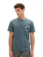 Koszulki męskie - TOM TAILOR Męski T-shirt z nadrukiem z bawełny, 32506-dusty dark teal, XXL - miniaturka - grafika 1