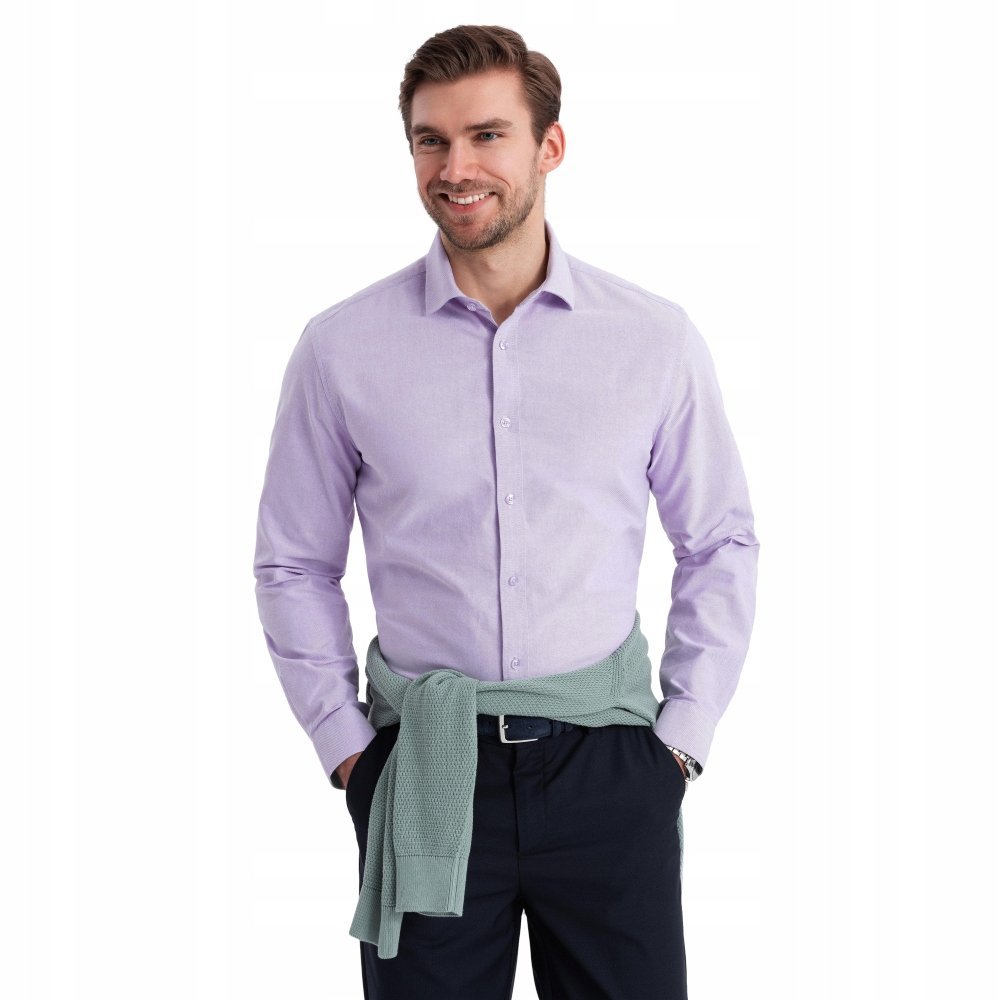 Bawełniana pastelowa męska koszula oxford lawendowa OM-SHOS-0183 V2 r. S