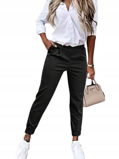 SHEIN ELEGANCKIE CZARNE SPODNIE PROSTE Z WYSOKIM STANEM S 1JC