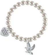 Biżuteria religijna - I KOMUNIA ŚWIĘTA Bransoletka na gumce perły gołąb serce - miniaturka - grafika 1