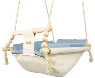 Leżaczek bujak bujaczek hamak hamaczek huśtawka kołyska z kołderką (ecru/beż, jasnoniebieski) - Leżaczki i huśtawki - miniaturka - grafika 1