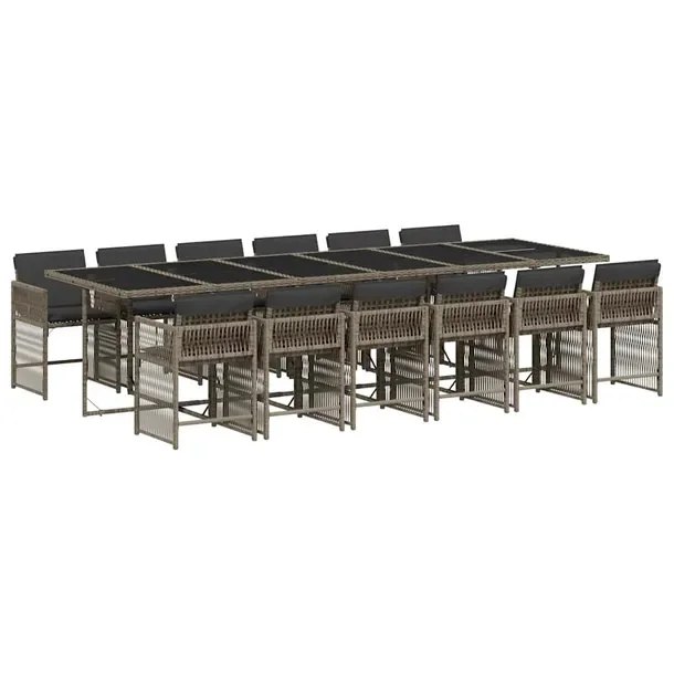 Zestaw mebli ogrodowych szary rattan PE, stół 330x106x73 cm, krzesła 50,
