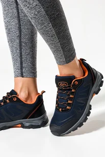 Granatowe buty trekkingowe damskie sznurowane z pomarańczowymi dodatkami softshell Casu B2116-5-36 - Botki damskie - miniaturka - grafika 1